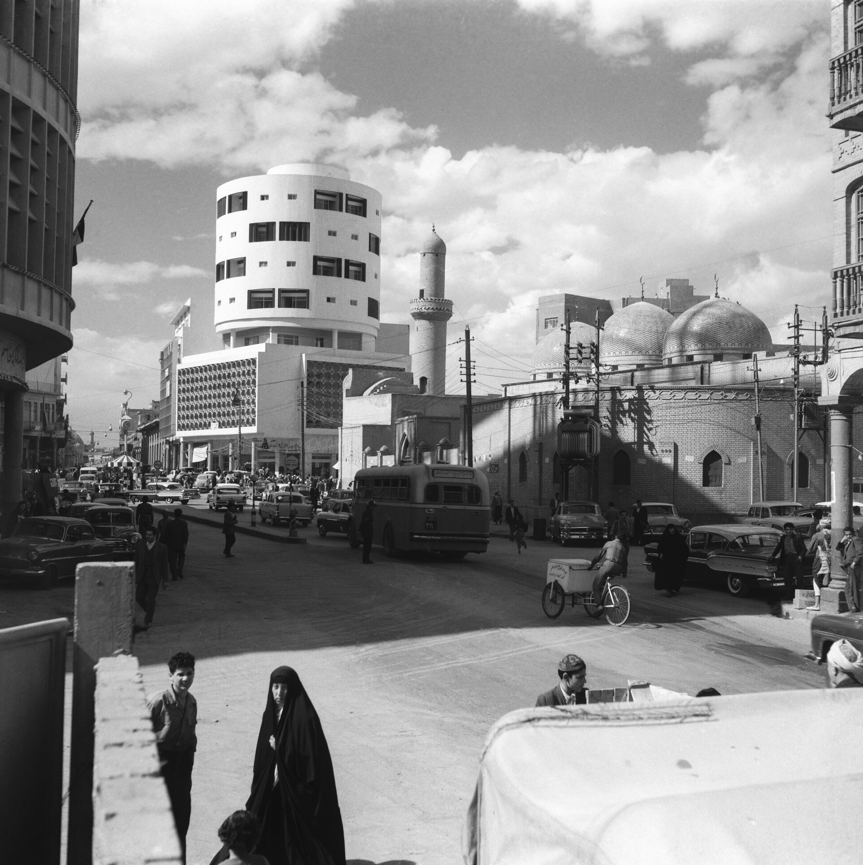Shorja street photographed by Latif al Ani. 1960 - 1969. Baghdad, Iraq. Gelatin silver negative on cellulose acetate film. 6 x 6 cm. 0190an - Latif al Ani Collection. Courtesy of the Arab Image Foundation.